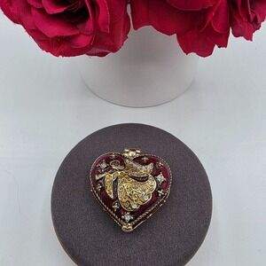Monet Heart Hinged Trinket Box Red Gold Filigree Crystals‎ Jewelry Keepsake